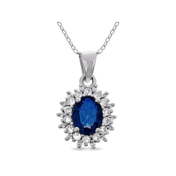 13.2mm 925 Sterling Silver Rhodium-plated Blue Square Simulated Opal With Cubic Zirconia Pendant 